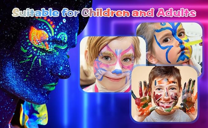 18 Pack Glow in The Dark Paint, Face Body Paint Sticks Makeup Painting Kits for Kids Adult, Neon UV Crayons Kit for Halloween and Parties