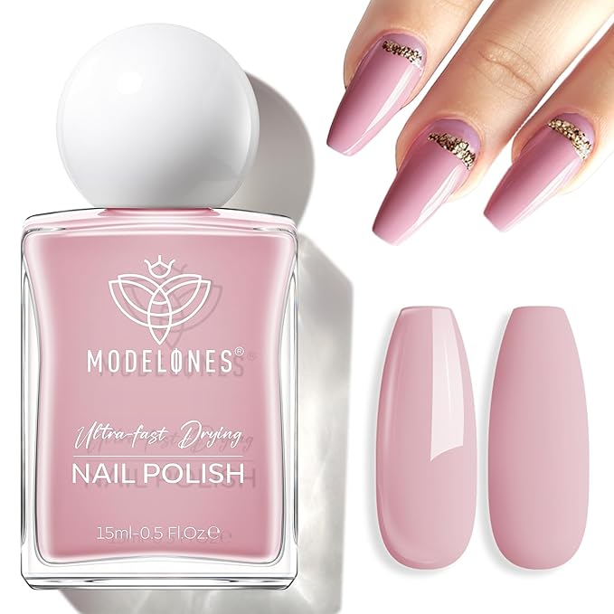 modelones Natural Pink Nail Polish, 15 ml Baby Pink Quick Dry Nail Lacquer Strengthener Long Last Shine Fingernail Toe Nail Art DIY Home Travel Manicure Gift for Women Girls 0.5 Fl Oz