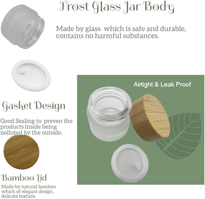 Empty Refillable Frosted Glass Cosmetic Jar 4 Pack Mini 5g/0.17oz with Bamboo Lids,Skin Care Travel Containers Pot Vial Holder Sample Storage for Eye Cream Lotion Ointments Lip Balm