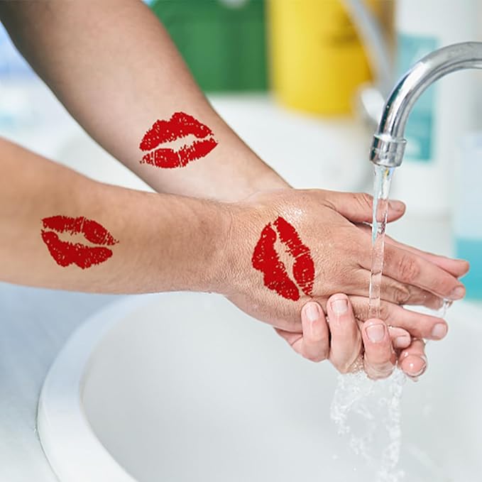 Red Lip Temporary Tattoo 10 Sheets, Lip Print Stickers Self Adhesive, Face Body Waterproof Bright Color Kisses Sticker, Costume Accessories Birthday Party Decorations