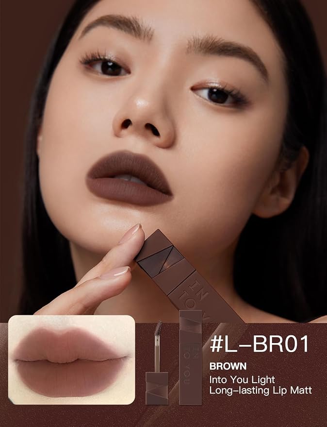 INTO YOU Matte Velvet Lip Stain Long Lasting Waterproof Lip Gloss Makeup Moisturizing Lipstick for Women (L-Br01)
