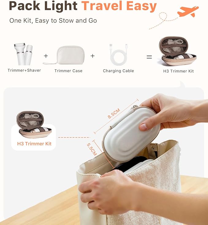 Mini Bikini Trimmer for Women - Intimate Pubic Hair Removal, Electric Body Groomer, Small Portable Wet/Dry Shaver, Magnetic Blade, USB-C Rechargeable with Travel Case, Easy to Clean (White)