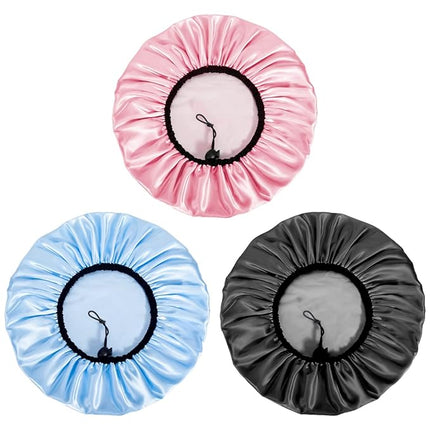 Auban Shower Cap for Women, Adjustable Reusable, Extra Large, Double-Layer Waterproof Bathing cap, Waterproof Exterior, EVA Lining, Hair Cap for All Hair lengths, 3 Colors