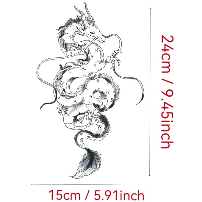 Large Temporary Tattoos Women Temporary Neck Tattoos Temporary Realistic Flower Chest Tattoo for Adults (dragone 2)