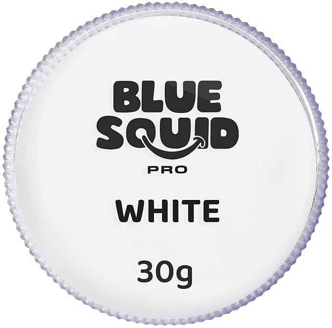 Blue Squid Face Paint Water Based Single Cake Professional Face Paint & Body Paint - Water Activated, Kids Adults Face Painting for Costume, Halloween Makeup, Cosplay - Classic White Face Paint 30g
