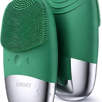Facial Cleansing Brush, 3-in-1 Electric Silicone Face Scrubber, Vibrating Massager, IPX7 Waterproof, USB Rechargeble Pore Brush for Deep Cleanning, Blackhead Remover, Exfoliating (Green)