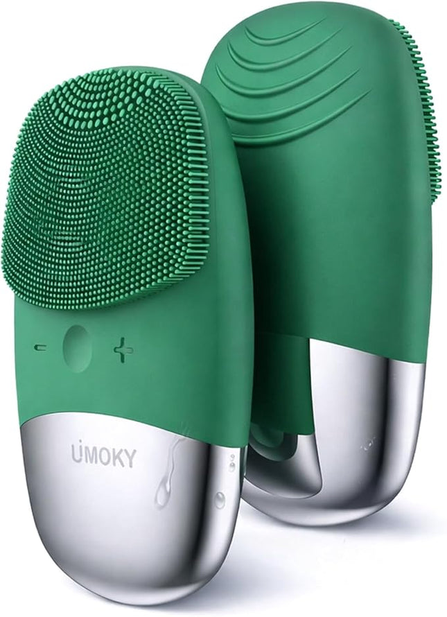 Facial Cleansing Brush, 3-in-1 Electric Silicone Face Scrubber, Vibrating Massager, IPX7 Waterproof, USB Rechargeble Pore Brush for Deep Cleanning, Blackhead Remover, Exfoliating (Green)