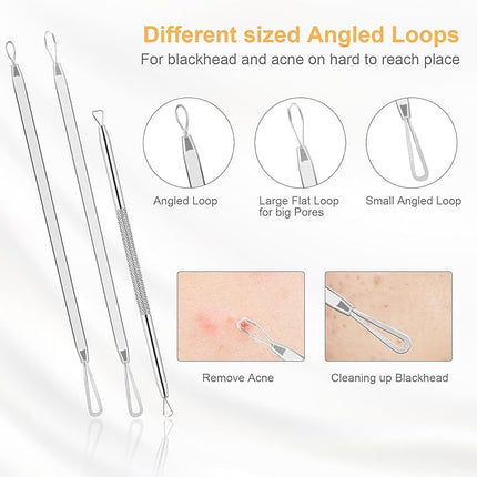 9 PCS Blackhead Remover Tools, Pimple Popper Tool Kit & Comedone Extractor - Professional Acne, Zit, Blemish & Whitehead Removal for Face & Nose, with Stainless Steel Tweezers & Travel Case, UUBAAR