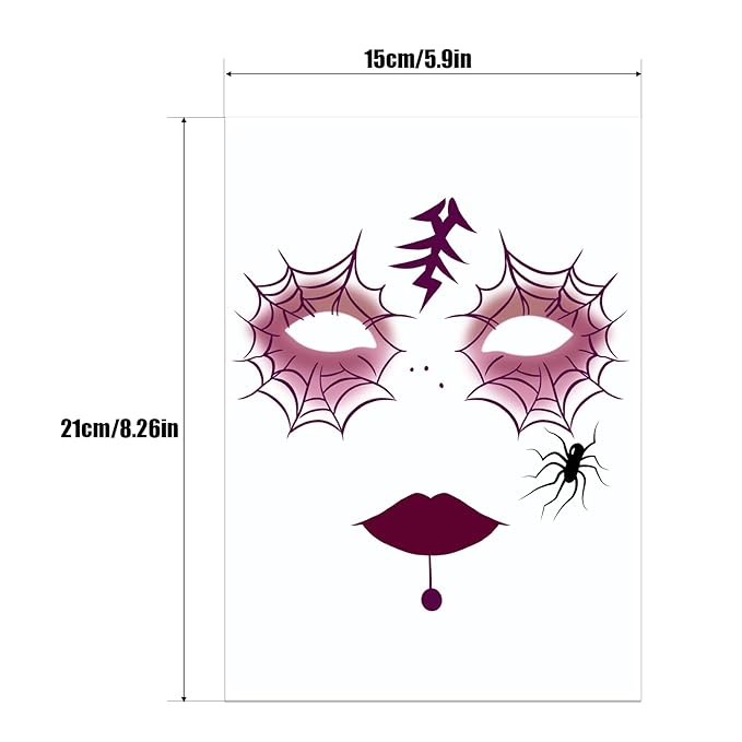 8Pcs Halloween Face Tattoos Temporary, Tattoos Decals with Spider Web & Spider Design,Temporary Makeup Tattoos Stickers, Face Tattoo Sticker Art for Halloween, Adults, Kids, Costume Parties