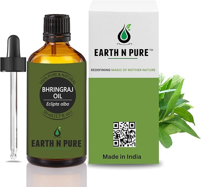 Earth N Pure Bhringraj Oil Natural & Therapeutic Grade for Hair Growth with Glass Dropper – 50 ml