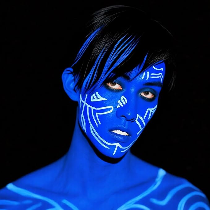 White Blue Face Body Paint with Sponges,1.01oz/pc Water Based Dark Blue Face Painting Kit for Avatar Smurf Mystique Cosplay Makeup,Halloween SFX Makeup Body Paint for Adults and Kids