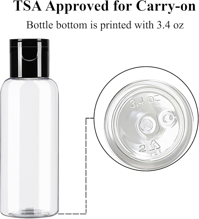 5 Pack 3.4 oz Travel Size Bottles for Toiletries TSA Approved Leak Proof Empty Refillable Liquid Containers with Labels