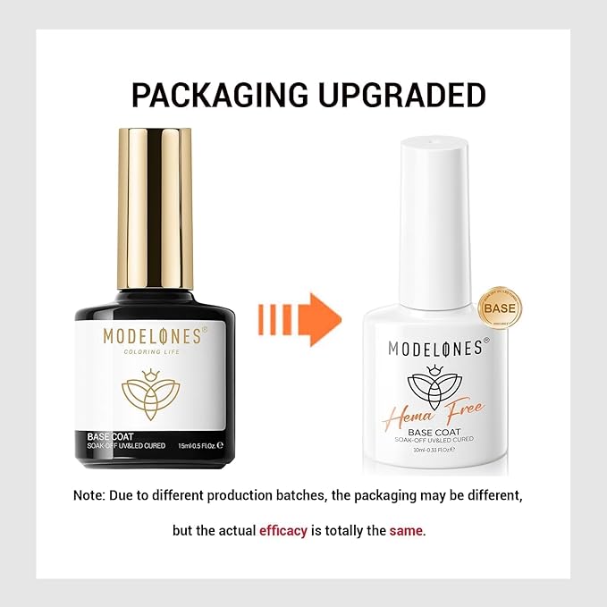 modelones Hema-Free Gel Base Coat, No Wipe Base Coat Gel Nail Polish Hypoallergenic Clear Color Long Lasting Glossy for Weak Nails Protect Soak Off Home Salon Gif Girls Woman Manicure U V/LED Needed