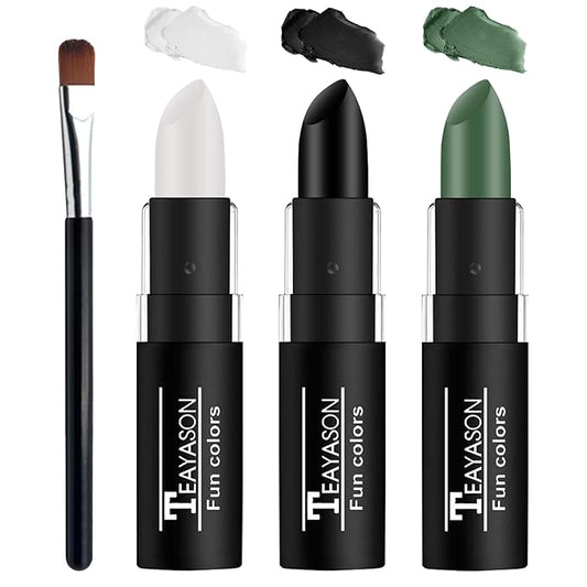 3 Colors Face Body Paint Sticks Professional Eye Black Football Baseball Softball,Highly Pigmented Halloween Facepaint Makeup Kit for Adults and Kids（White/Black/Green Eye Black Sticks）