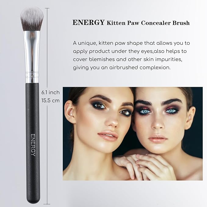ENERGY Kitten Paw Concealer Brushes Set Under Eye Setting Powder Makeup Brushes for Liquid Cream Powder Makeup Blending Buffing Nose Contouring Small Foundation Brushes Set