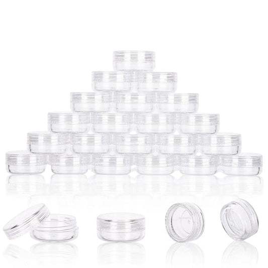 3 Gram Sample Containers With Lids, 25 Count Clear Jars, Empty Lip Balm, Mini Cosmetic Makeup Travel With Labels, Mini Disposable Spatulas