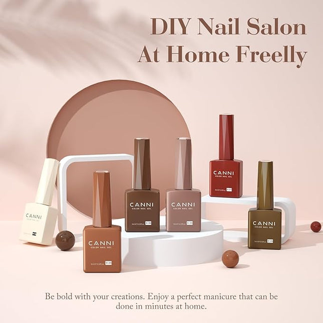 CANNI Brown Nude Gel Nail Polish Set – 6 Colors 9ML (Beige, Chestnut, Khaki, Skin Tone, Taupe), Soak Off UV LED Nail Gel Kit for Winter Nude DIY Manicure