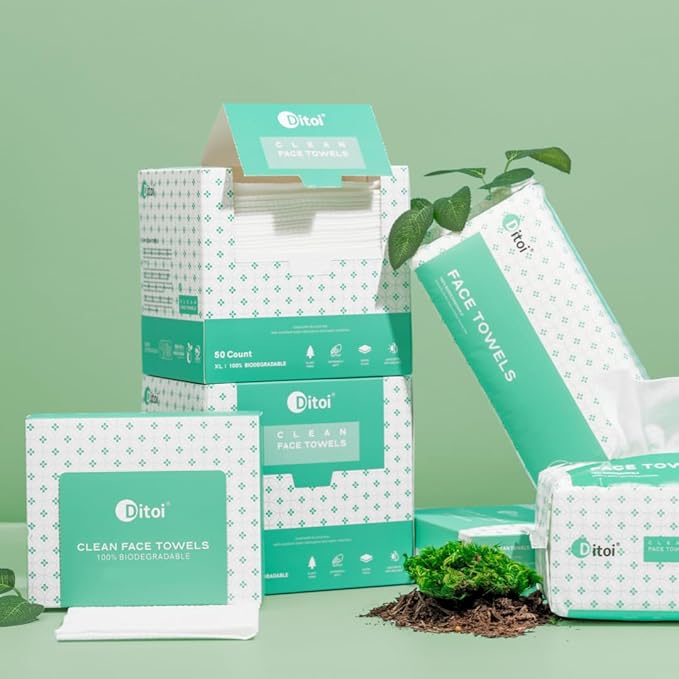 Disposable Face Towels,Ultra Thick Face Towelettes XL, Lint-Free Facial Wipes for Makeup Removal & Gentle Skin Care,10"×12",100 Count,Pearl-textured