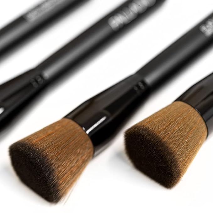 Palladio Flat Kabuki Brush, Professional Makeup Brush for Foundation, Face Blush, Powder, Cream, Contour & Highlight, Synthetic Bristles Provide Buildable Coverage for a Natural Even Looking Finish