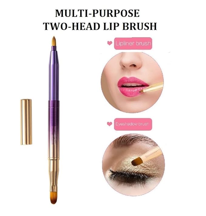 Exquisite Professional Lip Brush Applicators-Retractable Lipstick Brushes- Lipstick Gloss Makeup Brush Tool For Women and Girls (Two-Head-Gradient Purple)