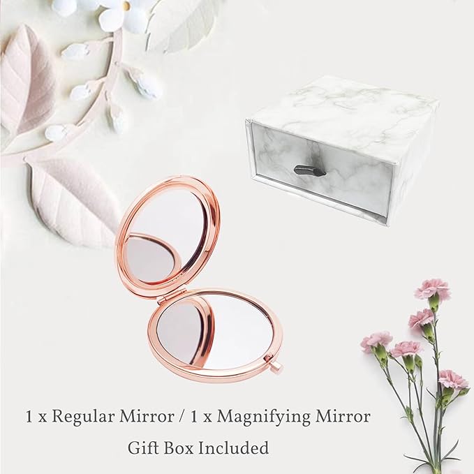 Birthday Gift for Women Mom Sister Daughter Compact Mirror, Gorgeous Rose Gold Compact Mirror Unique Birthday Gift for Wife Sisters BFF