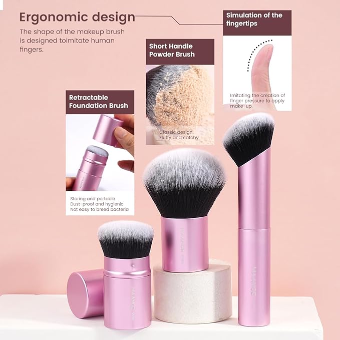MAANGE 20 Pcs Makeup Brushes with Gift Box, Double-End Multi-functional Makeup Brushes for Blending Liquid Powder Concealer Cream Blush Buffe,Pink
