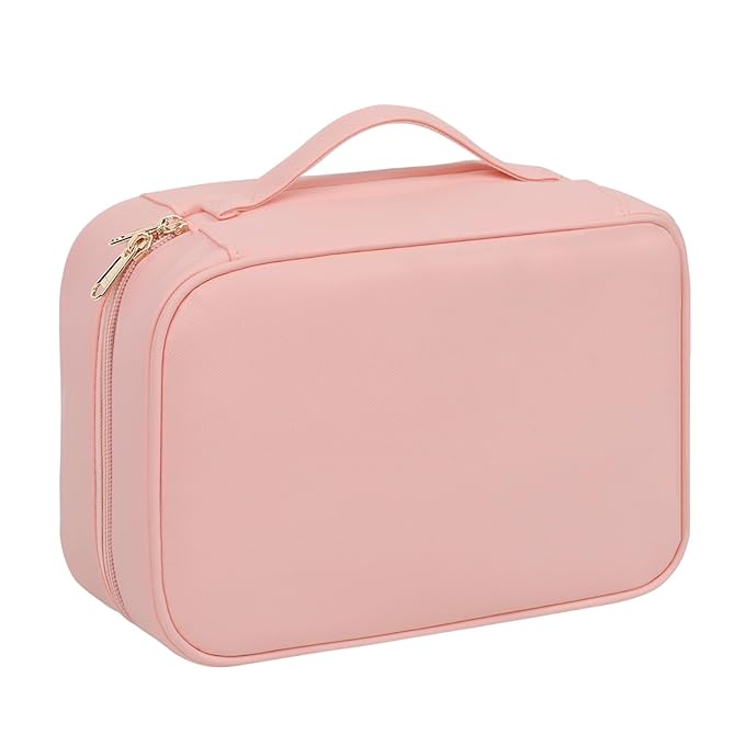 OCHEAL Makeup Bag, Makeup Travel Bag Large Capacity Waterproof Cosmetic Organizer Bag with Makeup Brush Compartment & Handle for Women Girls Travel Toiletry Accessories-Pink