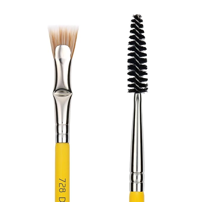 Bdellium Tools Professional Makeup Brush - Studio Series 728 Double-ended Bent Lash Fan/Spoolie - With All-Vegan Synthetic Fibers, For Achieving Clean, Clump-free Mascara Application (Yellow, 1pc)