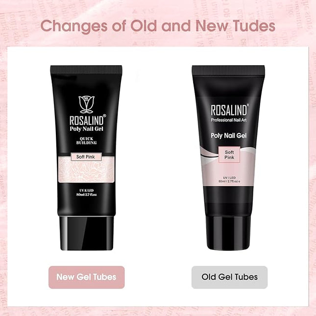 ROSALIND White Poly Extension Gel, 2.7 oz White Poly Nail Gel for Nail Art Decoration, Builder Pink Nail Thickening Extension Easy to DIY Use at Home Need UV Lamp