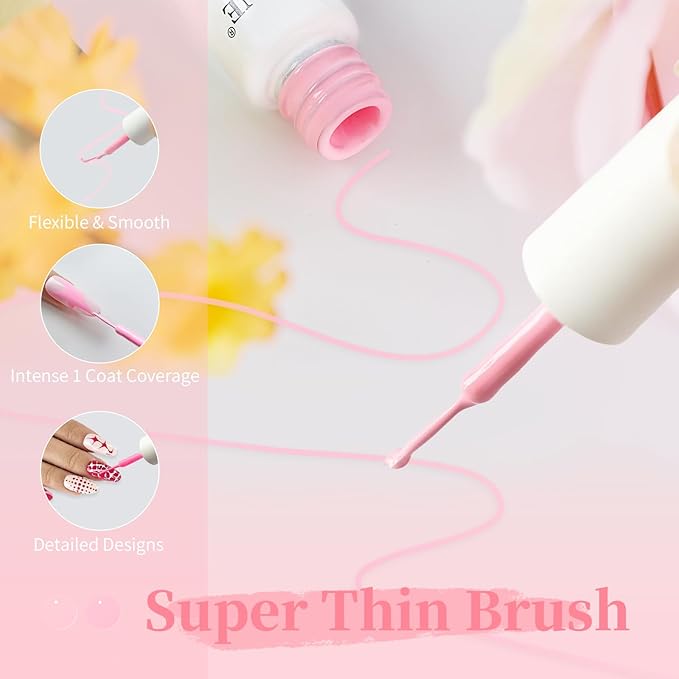 JODSONE Nail Art Gel Liner Set 10 Colors Pink Collection Gel Nail polish Need U V Lamp Cured at Home Salon Design Gift for Girls