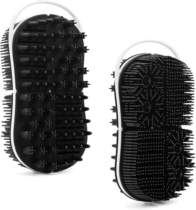 Silicone Body Scrubber Shower Bath Exfoliator 2 in 1 Scalp Massage Mens Body Wash with No-Slip Handle Lather Deep Clean Bathing Upgrade Long Lasting Bristles Loofah All Skin 1 Pack Black