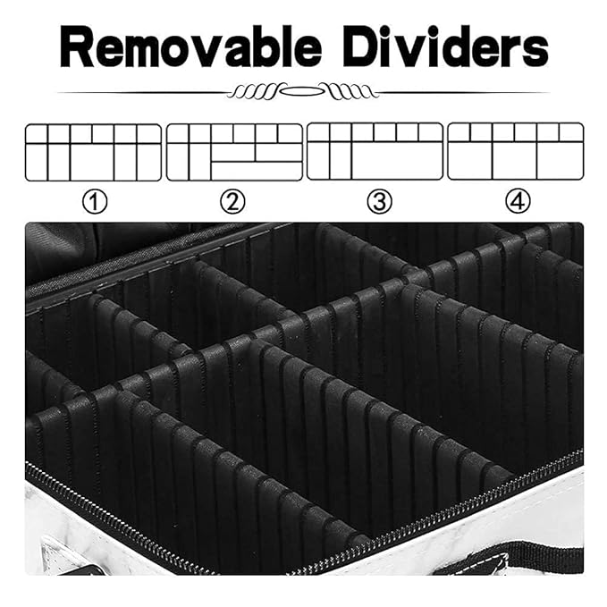 gzcz PU Leather Travel Makeup Case 16.2" Large Cosmetic Bag Organizer Professional Train Case with Adjustable Dividers and Shoulder Strap for Brushes Toiletry Jewelry Digital Accessories