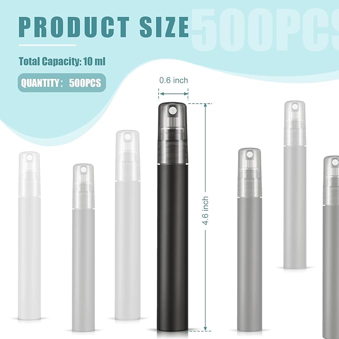 Remerry 200 Pcs 10 ml Perfume Spray Bottles Plastic Travel Refillable Mini Bottles for Women Small Fine Mist Sprayers Portable Frosted Perfume Sprayers Empty Atomizer for Essential Oil