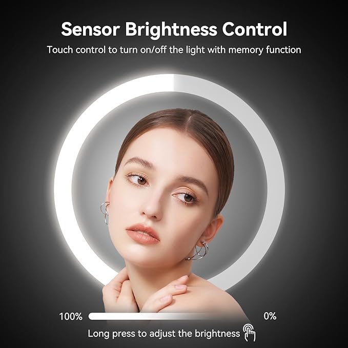 Nicesail LED Lighted Makeup Mirror Tabletop, 10X Magnifying Mirror with 3 Color Lights, Brightness Adjustable Height Adjustable, 15''~19'' Double Sided Touch Switch Desk Mirror, Black(8 Inch, 10X)