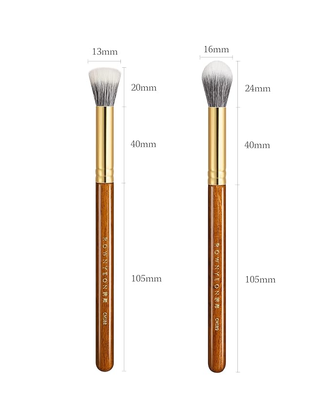 Desert Oak Series Powder Cheek Duo Brush Set - CM 188 Blush Brush & CM 189 Highlighter Brush of Goat Hair for a Soft-Focus Glow, Bubinga Handle