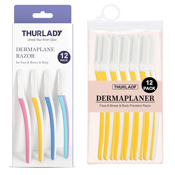 Dermaplane Razor for Women Face - Facial Razor for Women - Eyebrow & Face Razors, Exfoliating Microblades, Peach Fuzz Remover, Dermaplaning & Skin Care Tool, Travel Essentials, (12 pcs, Solar Veil)