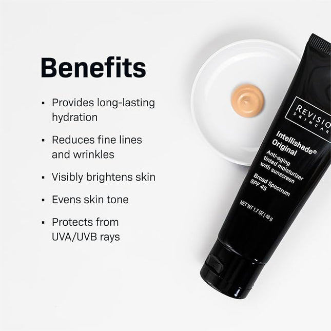 Revision Skincare Intellishade® Original SPF 45, Anti-Aging Tinted Sunscreen for Face, Daily Moisturizer with SPF, Anti-Wrinkle with Peptides & Vitamin C, Hydrating Broad-Spectrum Sunscreen, 1.7 oz
