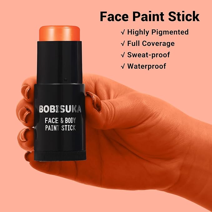 BOBISUKA Orange Body Paint Stick, Orange Eye Black Sticks for Sports, Waterproof Face Painting for Halloween Pumpkin Tiger SFX Cosplay Special Effects Costume Parties Stage Makeup