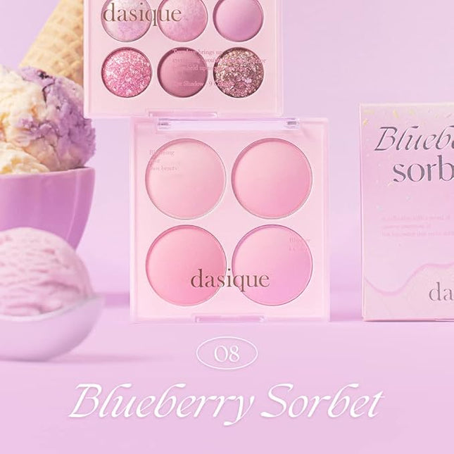 Dasique Blending Mood Cheek #08 Blueberry Sorbet | 4 Blendable Shades in Lightweight Smooth Powder | Vegan | Blush