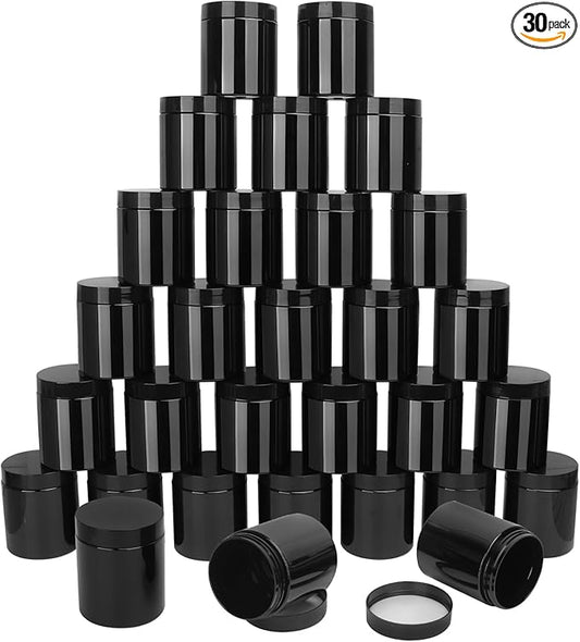 30 Packs 8.8oz (250 ml) Black Plastic Jars with Lids, Cosmetic Containers jars with Wide-Mouth for slime, beads, rhinestones, sequins Cosmetics, Lotion, Cream, Ointments and More by KUKLIPJIM.