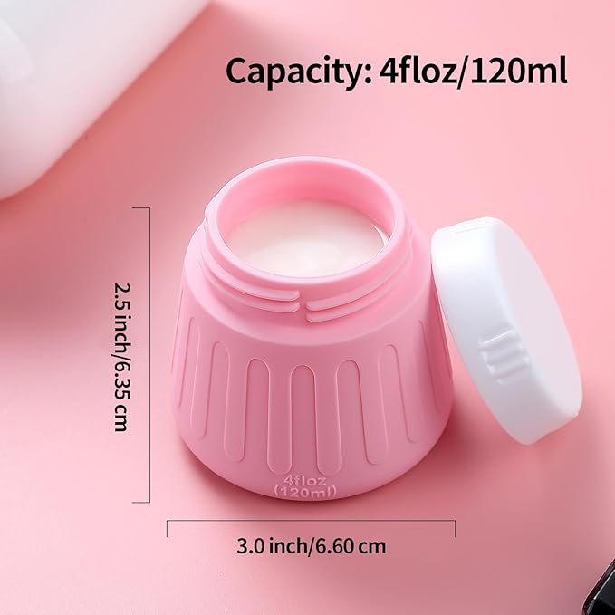 Gemice 4 OZ Travel Size Containers for Toiletries, Leak-Proof Silicone Slime Jars with Lids, BPA Free Small Round Cosmetic Slime Container for Lotion, Cream, Ointments, Travel Storage (4 Pack)