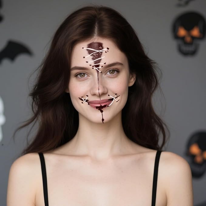 Halloween Temporary Face Tattoos, Temporary Tattoo Stickers,Temporary Makeup Tattoos, Bloody Face Tattoo Sticker Art for Halloween, Adults, Kids, Costume Parties 8Pcs