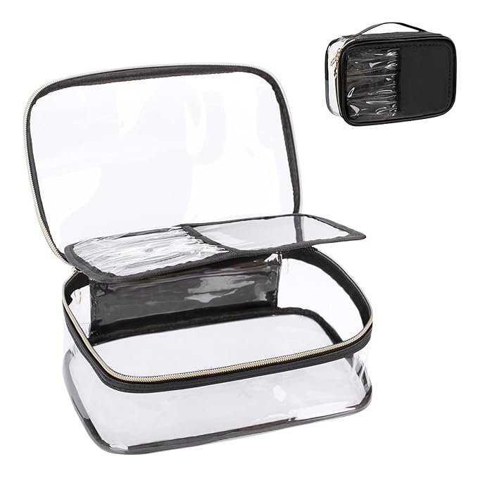OCHEAL Clear Makeup Bag, Portable Cosmetic Organize,Travel Makeup Bag Cute Clear Pouch For Women and Girls Cosmetics Bags with Divider Makeup Brush Compartment-Large