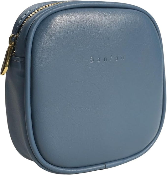 Leather Cosmetic Bag for Women Small Zipper Makeup Bag for Purse Waterproof Travel Makeup Organizer Charger Storage Pouch Color Blue