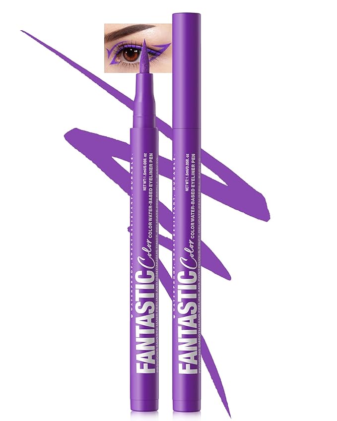 Purple Matte Liquid Eyeliner Pencil, Colorful High Pigmented Waterline Eye liner Waterproof Pen, Bright Colored Smudgeproof Long Lasting Eyeliner Pen Christmas Party Festival Makeup Gift for Women-07