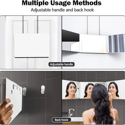 JANMPASK LED 3 Way Mirror for Self Hair Cutting Vanity Mirror Barber Supplies Accessories 360 Makeup with Light Trifold Mirror to See Back of Head (White with Light)