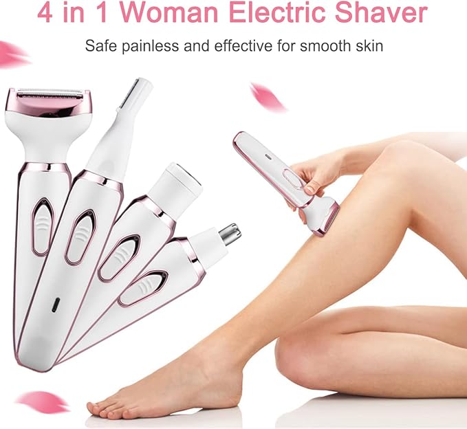 Electric Razor for Women,Hair Trimmer for Face Nose Eyebrow Beard Mustache Arm Leg Armpit Bikini,Painless Rechargeable Portable 4 in 1 Womens Body Shavers Set