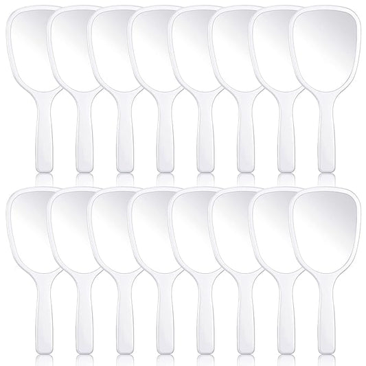 Hicarer 16 Pcs Hand Handheld Mirror with Handle Bulk Plastic Compact Travel Makeup Cosmetic Portable Hand Mirror for Camping, Home, Women School Gift, 3.15 Inch Wide, 7.09 Inch Long