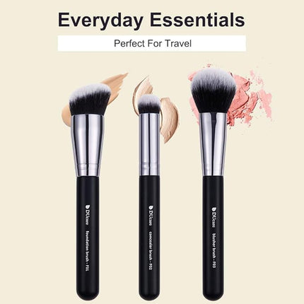 DUcare Makeup Brushes 3Pcs Foundation Contour Bronzer Brush,Concealer Brush,Blusher Powder Brush, Face Kabuki Travel Buffing Stippling Liquid Blending Makeup brush set Black