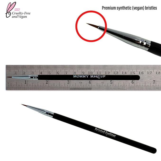 Pointed Eyeliner Brush - Ultra Fine Premium Synthetic Vegan Bristles - Precision Gel Eye Liner Brush for Makeup Artist-Quality Results, Cruelty Free by Mommy Makeup